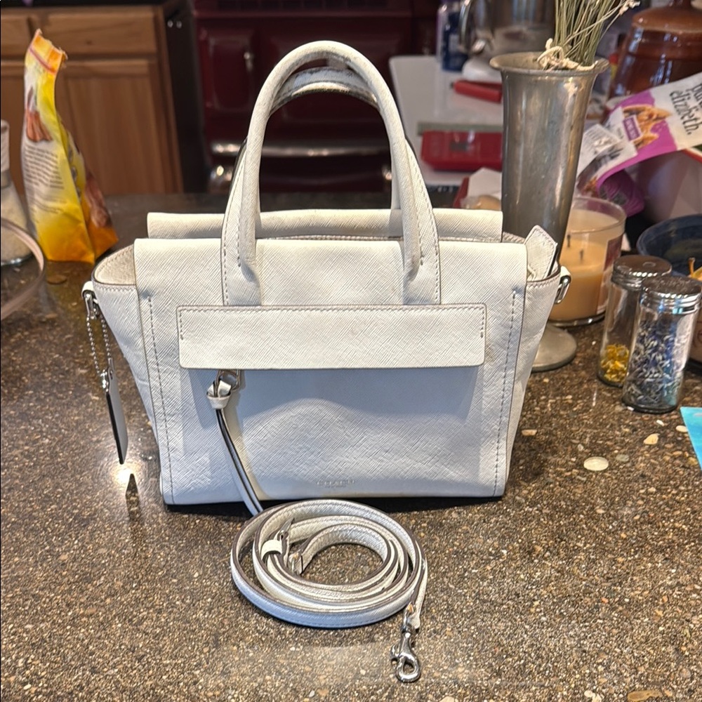 Elegant White Coach Handbag (can be crossbody with strap)